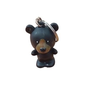 Vintage 80s Gao Fenjun Black Bear Keychain Squishy‎ 1.75" Japan